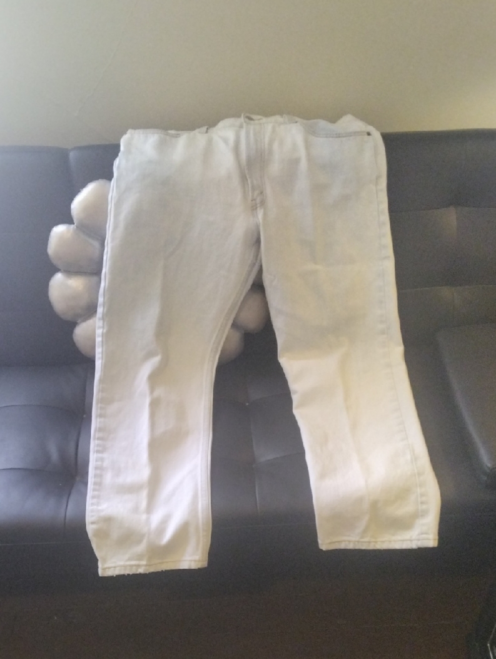 Levi's White Denim Jeans with Tan Leather Patch